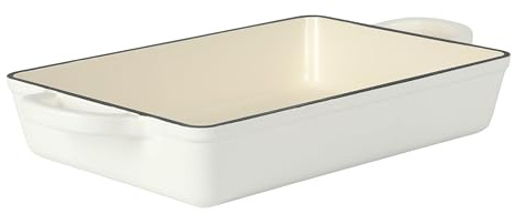 Crock-Pot Artisan 13 Enameled Cast Iron Lasagna Pan – Matte Linen White, Durable Oven Safe Bakeware