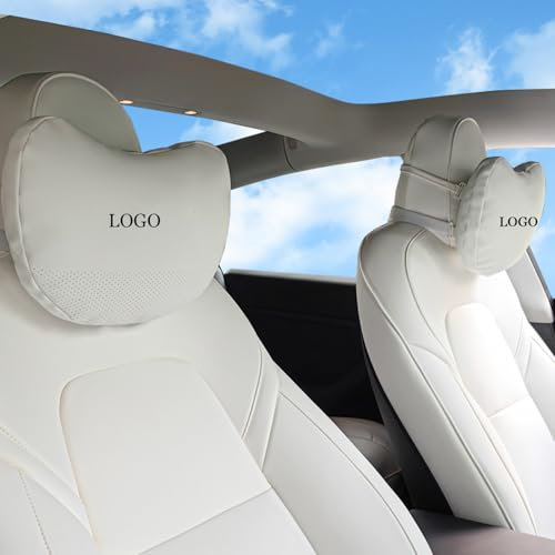 Ywooon Kopfstützenkissen 2 Packungen Echtes Nappaleder Weich Weiß Nackenstützkissen für Tesla Model Y Model 3 Model X Model S Autositz Kopfstützenunterstützung