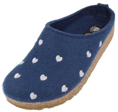 HAFLINGER Grizzly Cuoricini Filzpantoffel Herz Hausschuh Kork Blau (Blaubeere 109), Gr 39
