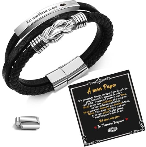 SUNSH Cadeau Fete Des Peres, Cadeau Papa, Bracelet Cuir pour Homme, Idee Cadeau Fete Des Peres Anniversaire Noël-Meilleur Papa