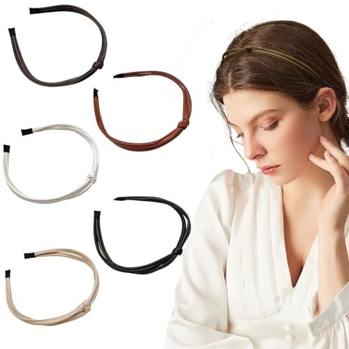 5Pcs Thin Leather Headbands bandeaux fins pour femmes, bandeaux en cuir pour femmes, bandeaux confortables pour cheveux des femmes, bandeau fin noué bandeaux maigres couleur pure