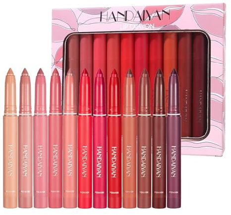Layhou 12 Farben Matte Lippenstift Stift Lip Liner Bleistift Set Wasserdicht Matte Lip Crayon Nicht klebrig Langlebig Tragen mit integriertem Spitzer