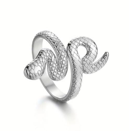Only faith Schlangenring für Damen, Edelstahl, verstellbar, goldfarben, Cobra Ring, Silber, Edelstahl, Nicht zutreffend.