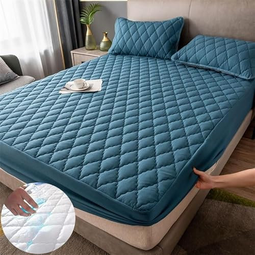 XHHBS Protège-Matelas 100% imperméable, Housse de Matelas Respirante 3D Housse de lit Ultra Douce et silencieuse Housse de Matelas Lavable en Machine (Color : Blue, Size : 150x200cm(59x79inch))
