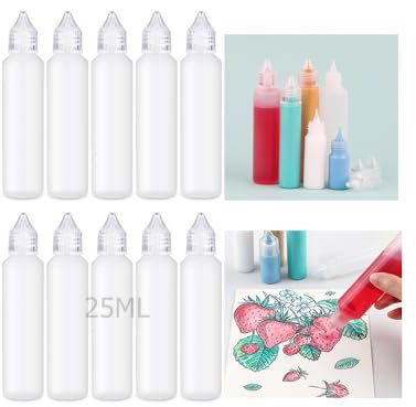 OTCRAFT 10 Pack 25 ML Empty Fine Tip Applicator Bottles; Plastic Squeeze Bottle for Glue Paint Ink; Clear Liquid Dispenser Small Gluing Projects, Paper Quilling DIY Craft, Acrylic Paintin