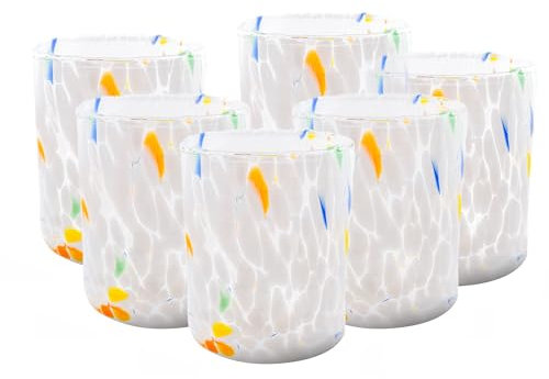MurArt Bicchieri di Murano Set da 6 bicchieri da 300ml Collezione Tower in vetro soffiato a mano in lavorazione artigianale Made in Italy (Bianco, Bicchiere 6pz)