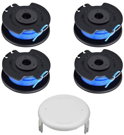 JAMSSOW 4 Pièces Bobine de Fil Convient pour Ryobi AC14RL3A,Rechange Coupe Bordure pour Ryobi One+ 18V 24V 40V,Ø1,65mm 3,4m Longueur,AC14HCA Couvercle(4 Bobine+1 Couvercle)