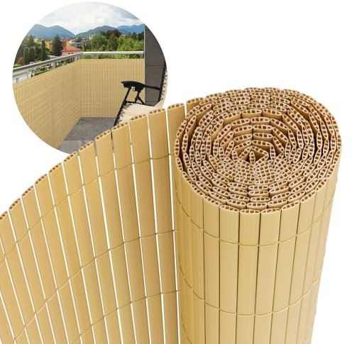 ECD Germany Filet de Protection Visuelle en PVC 80x500cm, Bambou, Brise-Vue Triple Renforcement, Pare-Vent, Canisse Opaque Étanche et Résistant aux UV, Natte Cache-Clôture pour Jardin Balcon Terrasse