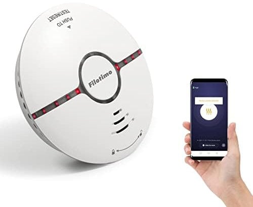 Wi-Fi Smoke Alarm, Fire Alarm Smoke Detector with Large Silence Button and Replaceable Battery,Conforms to EN14604 Standard,Sound and Flash Alarm 85dB for Home Bedroom and Kitchen, Easy Install