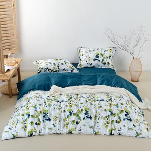 MILDLY Bettwäsche 135x200 Baumwolle 4 Teilig kühlende, 100% Langstapelige, Pflanzenmuster mit Leinenartigem Griff? ÖkoTex Zertifiziert & für Allergiker Geeignet, Tia