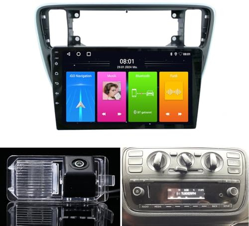 Wireless Carplay&Android Auto Autoradio,9 Zoll GPS Navi Navigationsgerät+Kennzeichenleuchte Rückfahrkamera für VW Load UP 121, 122, BL1, BL2 VW UP! e-Up! Skoda Citigo E-Citigo AA NF1 NE1 (Modell C)