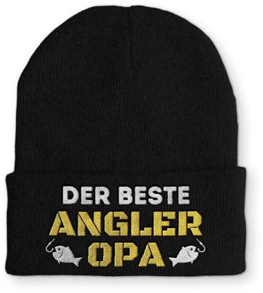 Der Beste Angler Opa Wintermütze lustige Mütze Beanie mit Spruch, Farbe: Black