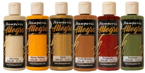 Stamperia Allegro Acrylic Golden Harmony Lot de 6 peintures acryliques de qualité supérieure, idéales pour les projets de bricolage et de bricolage, couleurs opaques pour des designs créatifs