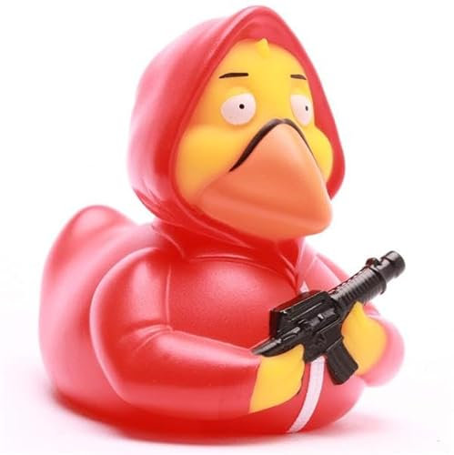Duckshop I Badeente Red Money inkl. Quietscheentchen Schlüsselanhänger im Set I L9cm I Quietscheente I Geschenk für Serien-Fans I
