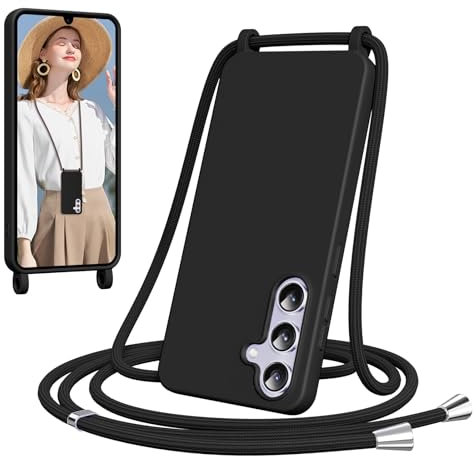 Woijrly Funda para Samsung Galaxy A16 con Cuerda, Suave TPU Silicona Case con Correa Colgante, Ajustable, Desmontable, Forro de Microfibra, Carcasa AntiChoque con Correa, Negro