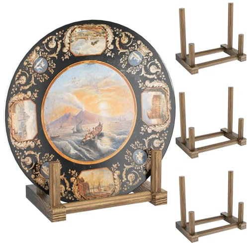 NiHome 6 Multi-Purpose Wooden Display Stands for Plates, Photos, Books, Vinyl Records, Tablets, Small Art Pieces, Retro Style Stable Solid Holder for Home Decor, Retail Displays, Art Showcases (3PCS)