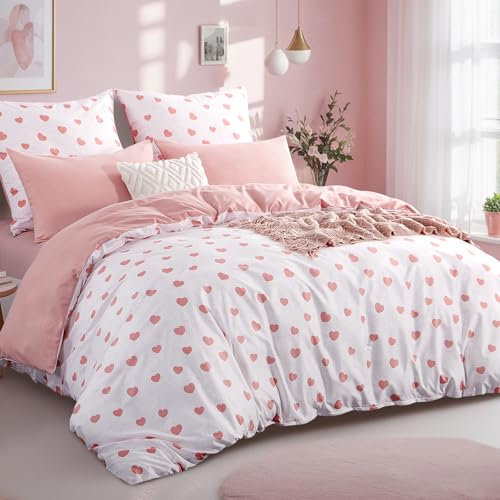 RUIKASI Bettwäsche 200x220 3 teilig Rosa - Bettbezug 200 x 220 Set mit Herzen, Bettwäsche-Sets 200x220cm aus Mikrofaser mit Reißverschluss Weich und Bügelfrei