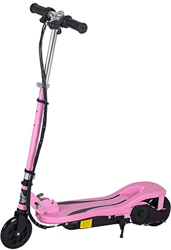 HOMCOM Patinete Eléctrico Plegable para Niños de 7-14 Años Patín Eléctrico Carga 50 kg con Velocidad MAX. 12 km/h Altura Ajustable Interruptor de Arranque y Frenos 75x36x82-93 cm Rosa