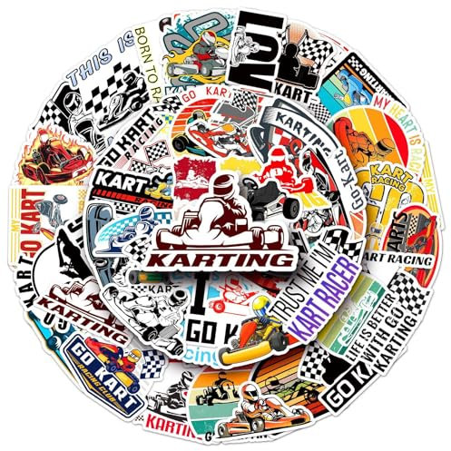 Karting Stickers for Laptop (50 PCS),Gift for Children Teens Adults Girl Boys,Waterproof Stickers for Water Bottle,Karting Vinyl Stickers for Scrapbook,Skateboard,Bike,Phone,Dairy