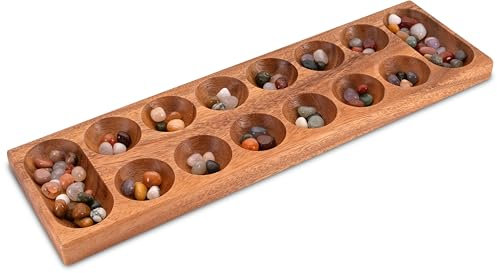 LOGOPLAY Kalaha Spiel für 2 Spieler mit Stoffbeutel - Spielfeld 13 x 44 cm - Hus - Bao - mit Edelsteinen