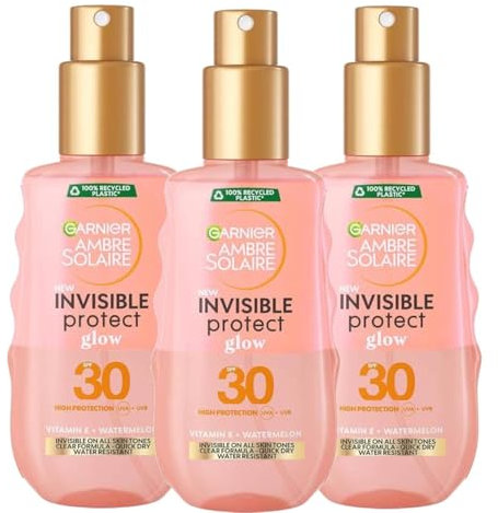 Garnier Ambre Solaire Sonnenschutz Invisible Protect Glow SPF 30 150 ml 3 Einheiten