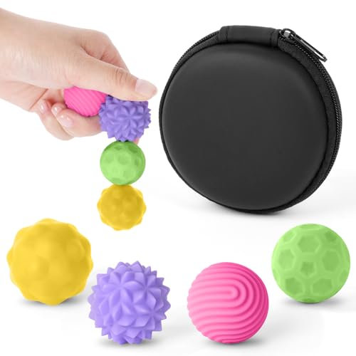 Ainiv Magnetische Fidget Toys, 4 Stück Silikon Anti Stress Bälle, Magnetbälle Zappelspielzeug Fingerspielzeug für Autismus, Texturen Sensorisches Spielzeug für Erwachsene Jugendliche (Farbe)