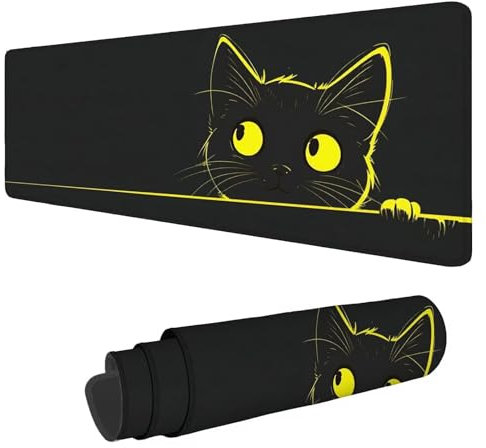 Large Mouse Mat 700x300x3mm,Gaming Mouse Pad Black,Cat Desk Mat,Extended Mousepad with Non-Slip Rubber Base,Washable Desk Pad,Waterproof Durable Mousemat for Gaming,Office,Home F-42