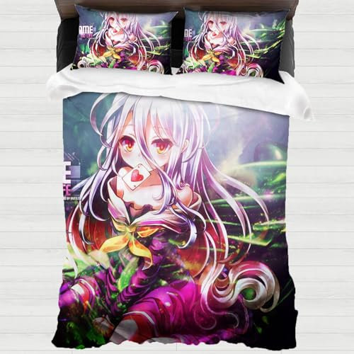 No Game No Life Bettwäsche 135x200 Kinder Bettwäsche-Sets,Schlafzimmerdeko Mikrofaser Bettbezug + 2 Kissenbezug Animefans Geschenk (Fanartikel)