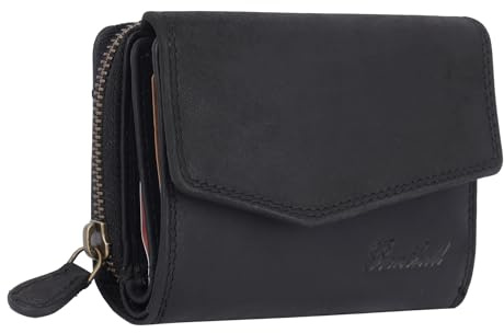 Benthill Geldbörse Echt-Leder - Damen Portemonnaie mit RFID Schutz - Portmonee viele Kartenfächer - Frauen Vintage Leder Damenbörse inkl. Geschenkbox, Farbe:Black (H)
