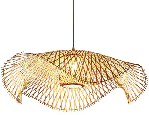 JXYDJH Lampada A Sospensione A Gabbia con Cesto di bambù Lampadario in Vimini Fatto A Mano con Design A Doppio Strato A 1 Luce Lampada Rustica A Cesto di bambù, Lampada da Soffitto