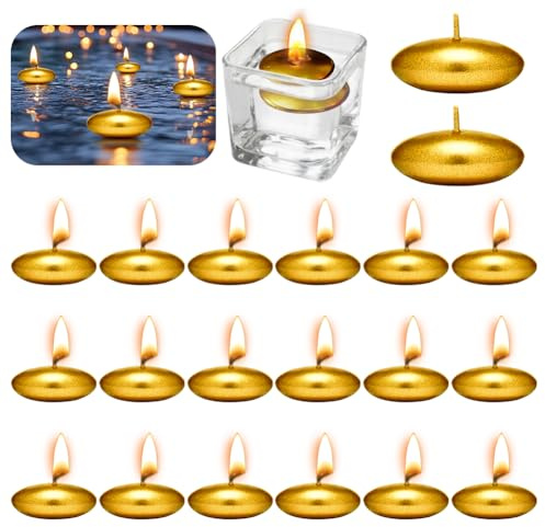 20 Stück Schwimmkerzen Metallkerzen Gold-Metallic, Unparfümierte Schwimmkerzen Metallic 37mm Dekorative Schwimmende Kerzen für Hochzeit Pool Partys SPA Badewannen Valentinstag Weihnachten Deko