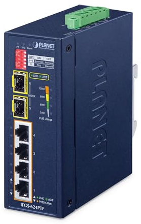 PLANET Industrial 4-Port 100TX+2-Port 100TX SFP IFGS-624PTF