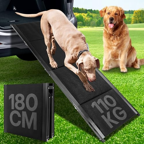 Hunderampe Auto Klappbar mit Rutschfester Oberfläche, Hundetreppe Auto LKWs und SUV, tragbare Haustierrampe für mittlere, große und ältere Hunde (180x50cm Oxford-Gewebe)