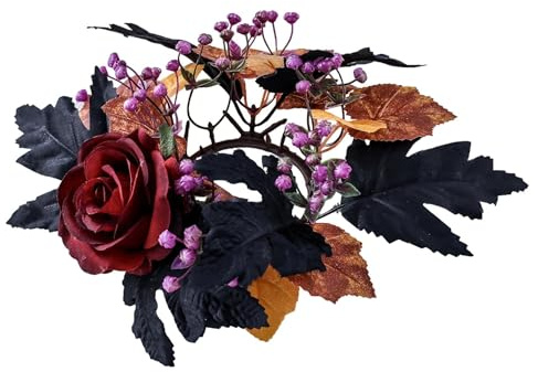 Halloween Kerzenringe, Halloween Deko, Kerzenkranz, für Stumpenkerzen,Schwarze dekorative Halloween-Kränze, Ahornblätter-Kerzenhalter-Girlande für Urlaubspartys