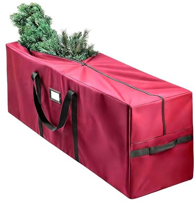 Weihnachtsbaumtasche, Weihnachtsbaum Tasche mit Tragegriffen, wasserdichte Weihnachtsbaum Taschen Aufbewahrung, strapazierfähige 600D Oxford-Baumtaschen (122 * 38 * 51cm,Rot)