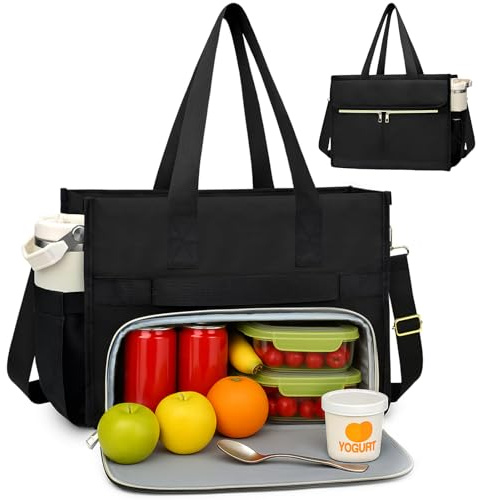 2 in 1 Tote Bag Lunch Bag for Women, 15.6 Laptop Tote with Reusable Insulated Lunch Box, Work Bag with Insulated Lunch Compartment, Large Capacity Computer Handbag for Business, Office, School, Gift