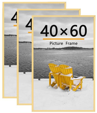 Baoee 3 Pack 40x60 Bilderrahmen, 40x60 Bilderrahmen Gold für Fotogalerie - Einschubstreifen, horizontale oder vertikale Wandmontage