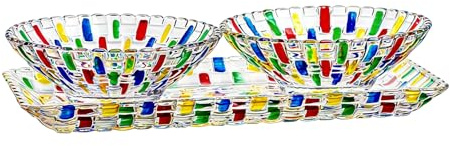 PANGBOER Künstlerische bunte Glas-Servierschale mit Tablett, gewebte Kristall-Dessert-Salatplatte für Tischdekoration