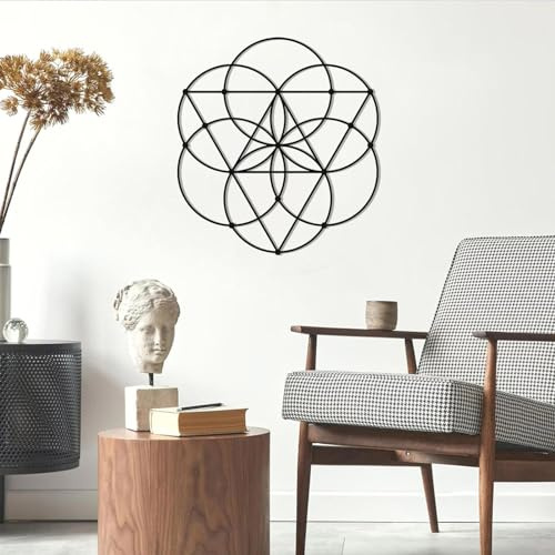 Arte de Pared de geometría Sagrada de Metal Negro, decoración de Pared de meditación Zen de Flor de la Vida de Metal, decoración de Obra de Arte de geometría Sagrada, Escultura de Arte