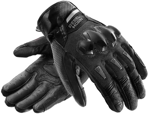 REBELHORN Defender Motorradhandschuhe Herren | Leder | Knöchelprotektoren | Große Belüftungspaneele | Cooler-Tec-Futter | Schutzstufe 1 KP | Größen bis 3XL