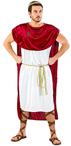 dressforfun Herrenkostüm Trojaner Achilles | Langes Gewand in antikem Design | Angenähter, mächtiger Umhang | inkl. Goldener Bindegürtel & Lorbeerkranz (L/XL | Nr. 300408)