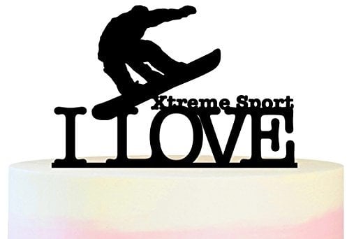 I Love Xtreme Sport Snowboard Party Wedding Birthday Acrylic Cake Topper Cupcake Toppers Decor Set 11 pcs