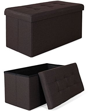 dibea Sitzhocker faltbar max 300 kg Leinen, 76x38x38 cm braun