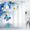 ABAKUHAUS Schmetterlinge Duschvorhang, Exotische Blumen Teich, Stoffliches Gewebe Badezimmerdekorationsset mit Haken, 175 x 240 cm, Aqua Blau Weiss