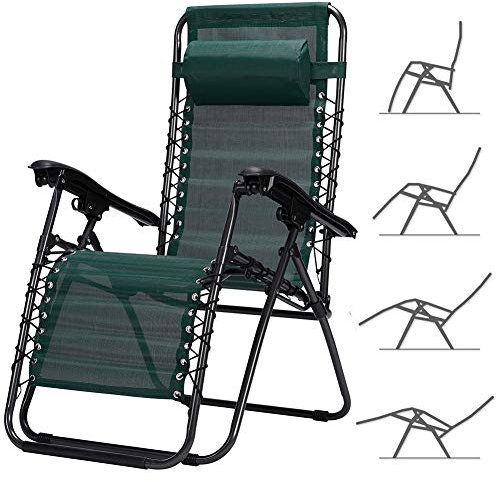 BAKAJI Sedia gravità Zero Sdraio da Giardino Poltrona Relax Pieghevole Salvaspazio Tubolari Acciaio 22mm Reclinabile Tessuto in Texilene Traspirante, Mare Spiaggia Piscina Arredo Esterno (Verde)