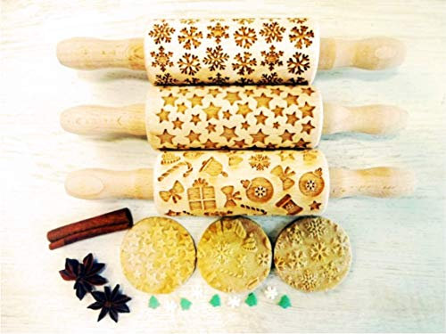Ensemble de 3 rouleaux à pâtisserie gravé NOËL pour vous ou vos enfants, Rouleau Pâtisserie en Relief pour DIY Faire, pour la décoration de biscuits, par Algis Crafts