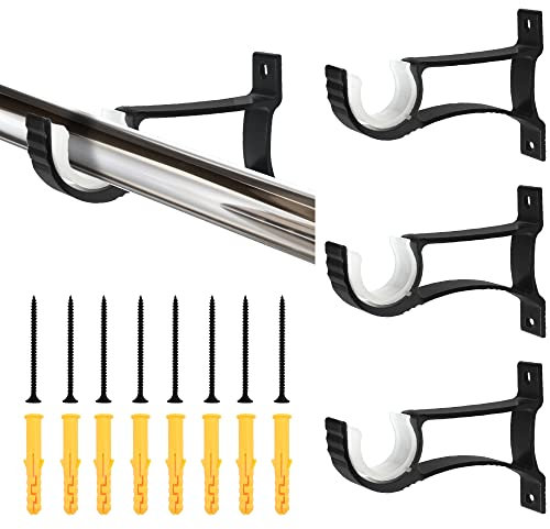 Favengo 4 Stück Gardinenstangenhalter Schwarz Wandhalterung Gardinenstange Halterung Robust Vorhangstangenhalter Metall Vorhang Halterung mit Schrauben & Kleben für Gardinen Kleiderstange Duschstange