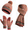FEOYA Winter-Strickmütze, Touchscreen-Handschuhe, Schal, Set, 3 Stück, Bommelmützen, Fäustlinge, Nackenwärmer, dicker Schal für Herren und Damen, mit Fleece gefüttert, rot, Einheitsgröße