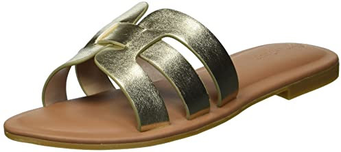 The Drop Damen Monika Flat H-band Slide Sandal Flat Sandal, Gold, 41 EU (10 US)