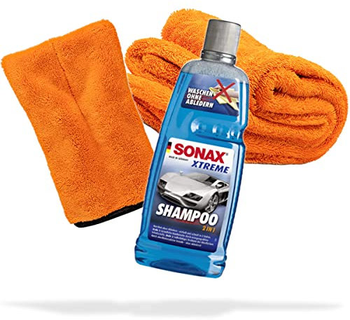 detailmate Auto Wasch- und Trockenset | SONAX Xtreme 2in1 Autoshampoo 1000ml + Präzisionshandschuh + Nuke Guys Gamma Dryer XXL für die optimale Handwäsche